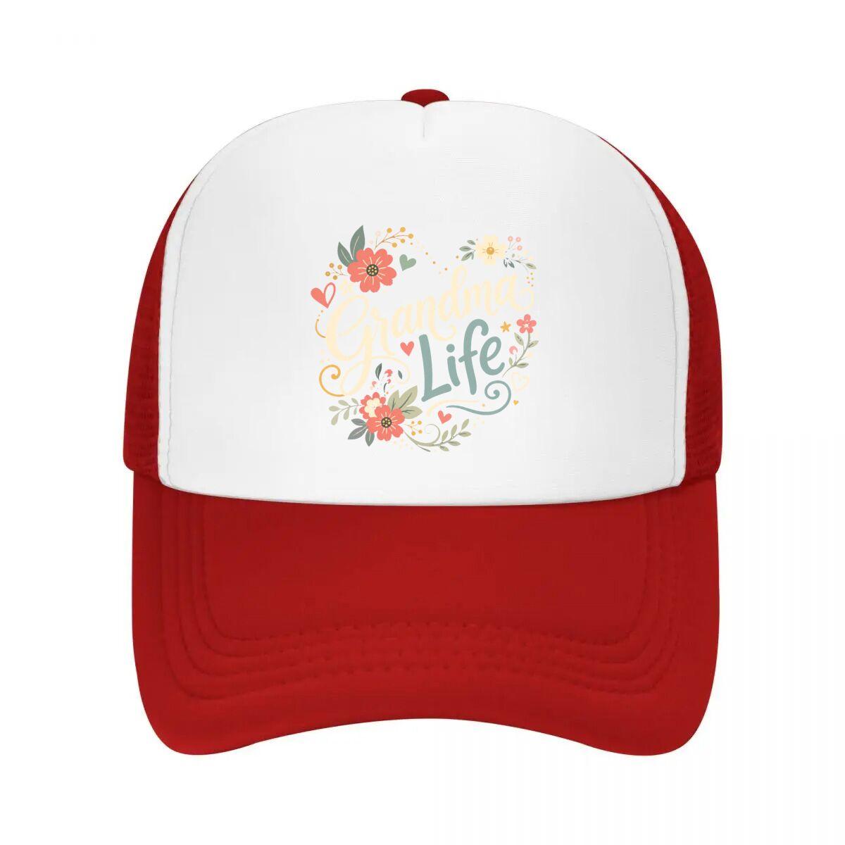 Grandma Love Script Floral Heart Mesh Baseball Cap Casual Hat Outdoor For Womens Unisex FeUnisex One Size