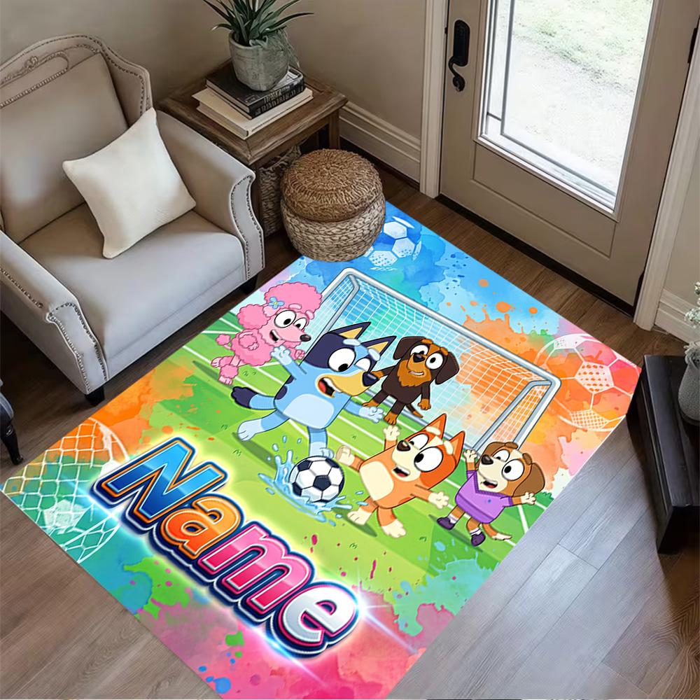 Soccer Fun Blue Dog Personalized Name Carpet Perfect for Dormitory Kitchen Foyer Decorate Room Antislip Carpet Office Home Decor Best for Christmas
