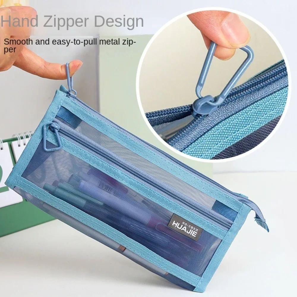Transparent Transparent Pencil Case Large Capacity Stationery Storage Bag Mesh Pen Bag  Students