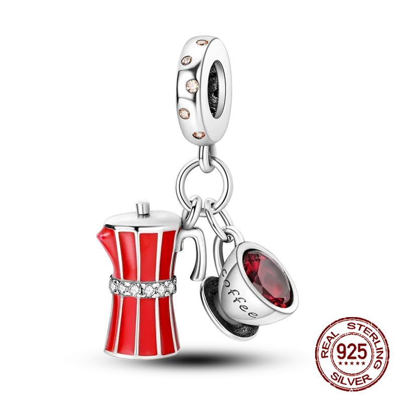 Red Color Series Charms Beads Copper Blood Heart Love Car Strawberry Fruit Dangle Fit Original Bangle Bracelet Diy Jewelry