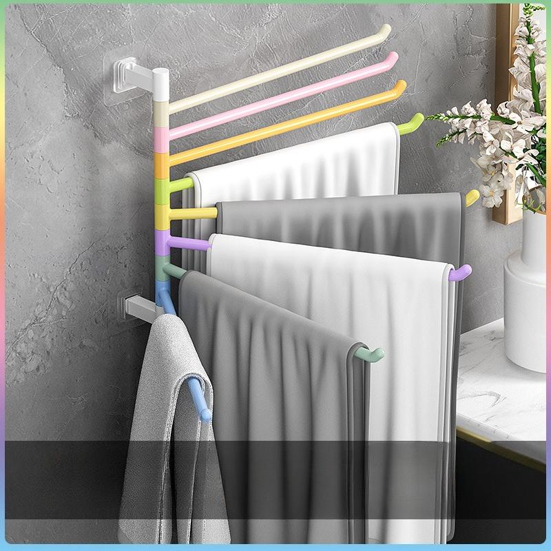 1 Adet Gökkuşağı Dönen Havlu Askısı, Banyo Deliksiz Çoklu Çubuk Banyo Havlusu Saklama Askısı, Duvara Monte Banyo Köşe Havlu