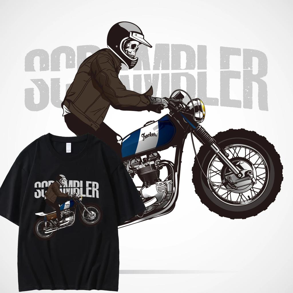 Men's T-shirt motorcycle printed T-shirt hip-hop street top streetwear vintage t shirt cotton Retro Motorcycle Plus size T-shirt