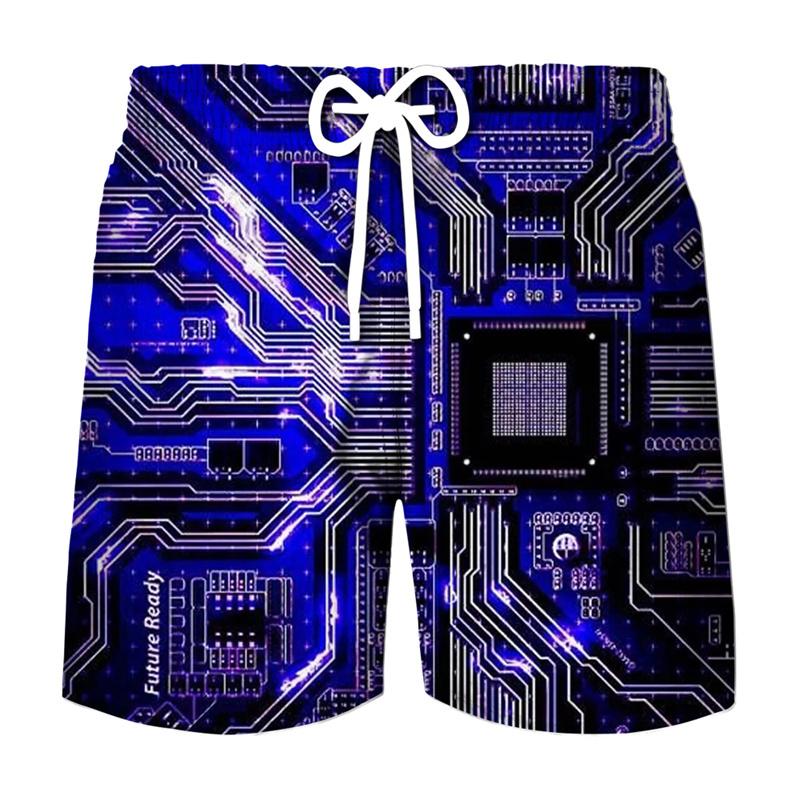 3D Printing Electronic Chip Short Pants Men Summer Beach Shorts Cool Street Circuit Board Graphic Swimsuit Gym Surf Swim Trunks