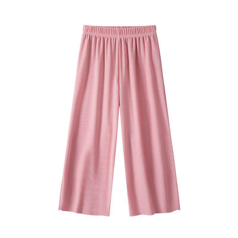 Children's Summer Ice Silk Elastic Pants - Loose Fit, Cuffed Ankle, Thin, Straight & Wide Leg Design, Ideal for Home & Sleepwear