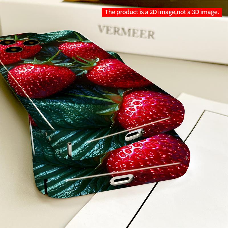2DFlat Glossy Strawberries on Deep Green Leaves All inclusive film hard iPhone case, compatible with iPhone 18 Pro Max 17 16 15 14 13 12 11