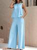 Elegant Solid Color Two-Piece Set: Crew Neck Tank Top & Wide-Leg Pants - Women's Clothing 2026
