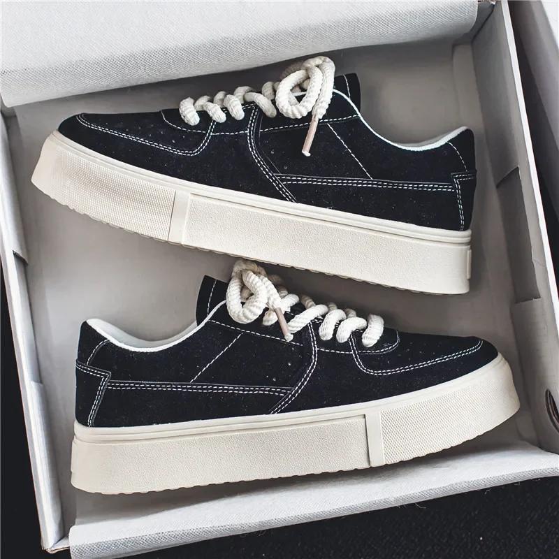 Men's Fall Casual Skateboard Shoes Men Comfortable Black Thick Sole Sneakers Lightweight Versatile Walking Tennis Shoes for Men