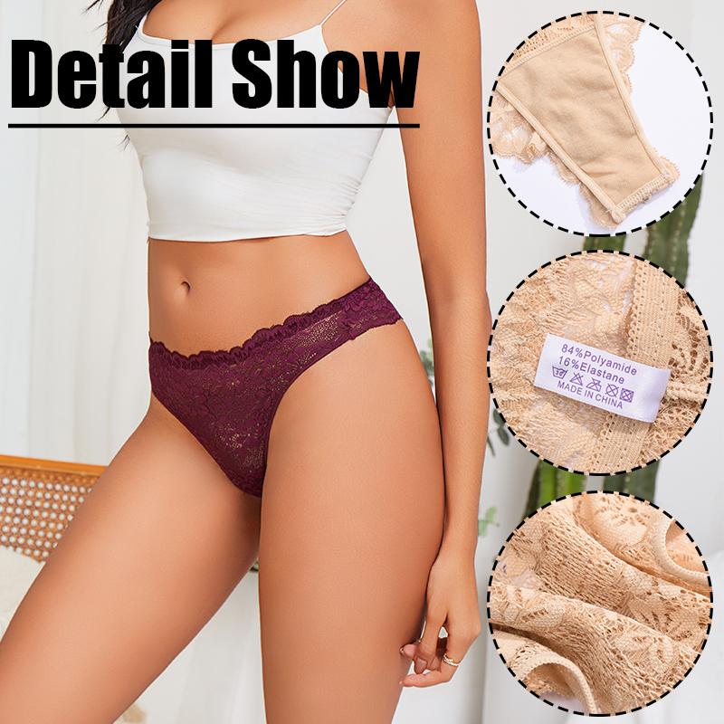 4Pcs/Set Perspective Lace Panties Hollow Out Low-waist Underwear Thongs Female Underpants Breathable Lingerie Intimates