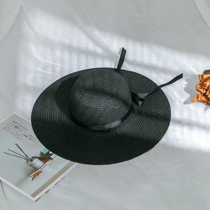 1Pc Wide Brim Summer Straw Hats Foldable Bow Design Foldable Beach Sun HatS for Women Korean Style Seaside Travel Accessory
