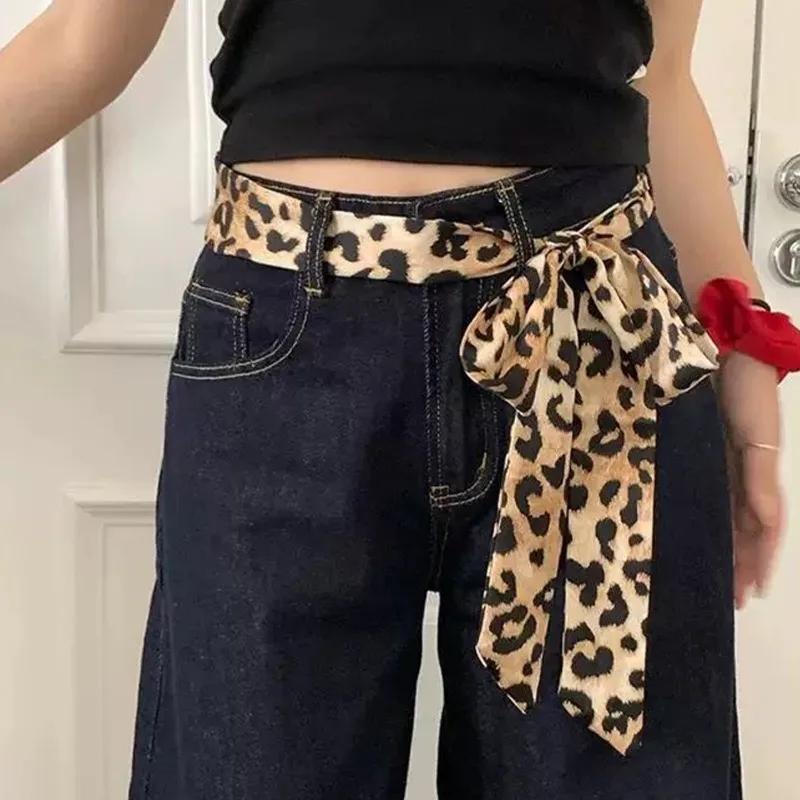 Vintage Leopard Print Scarf Women Girls Tie Hair Band Bags Handle Decoration Y2K American Narrow Long Scarfs Fashion Accessories