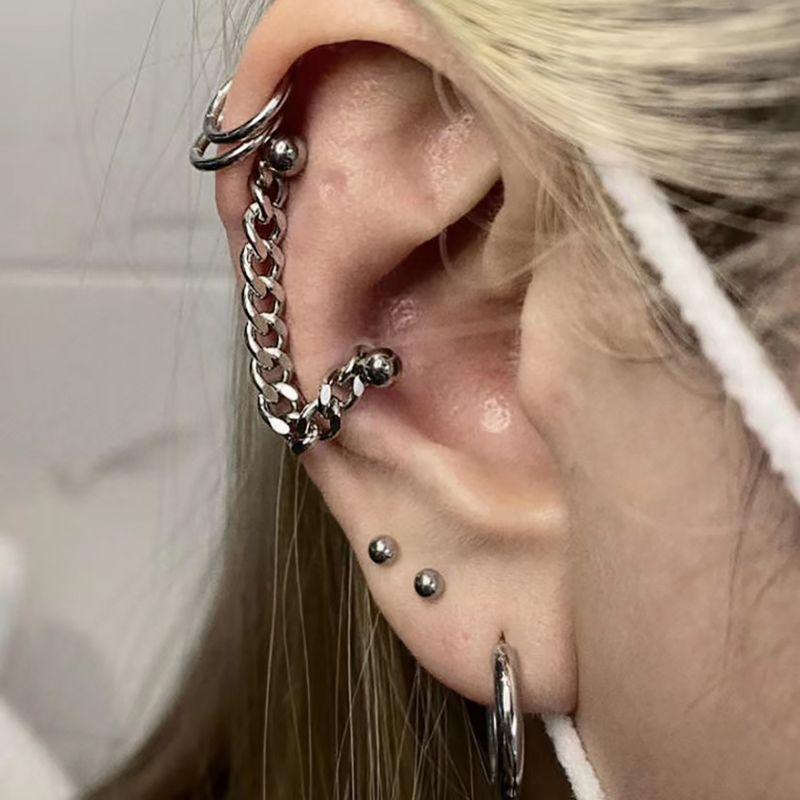 

Shinma Fashion Retro Elegant Punk Titanium Steel Ear Bone Stud Ear Bone Chain Ear Bone Ring Earrings Ear Studs Earrings for Men and Women Earrings Steel Color 12mm Diameter