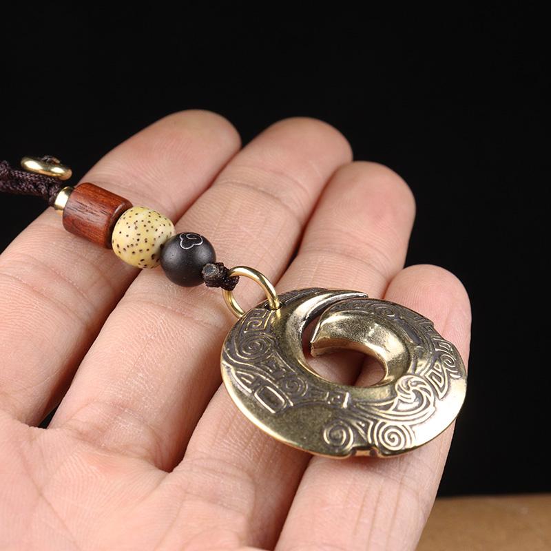 Chinese Good Luck Ring Brass Car Key Chain Pendant Jewelry Special Pattern Round Tag Mystical Eastern Power DIY Lanyard Hangings