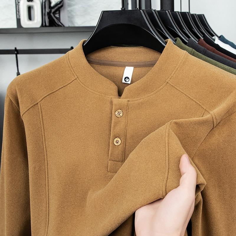 Spring Autumn Stand Collar Casual Fashion Bottomed T-shirt Male Long Sleeve Solid Color Tee Pullover Top Men