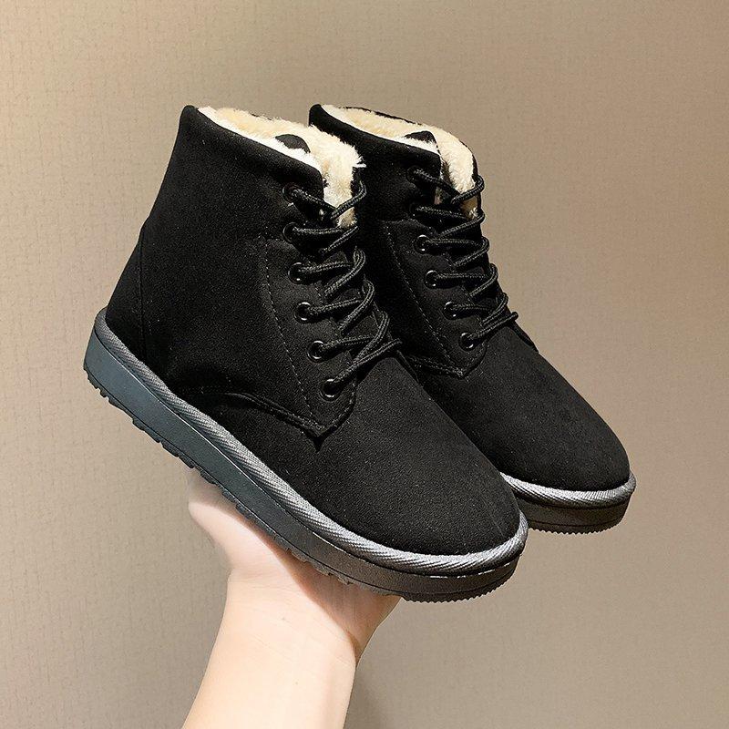 Autumn and winter new Martin boots women's cotton boots fleece thermal short boots flat-bottomed lace-up boots children's snow boots