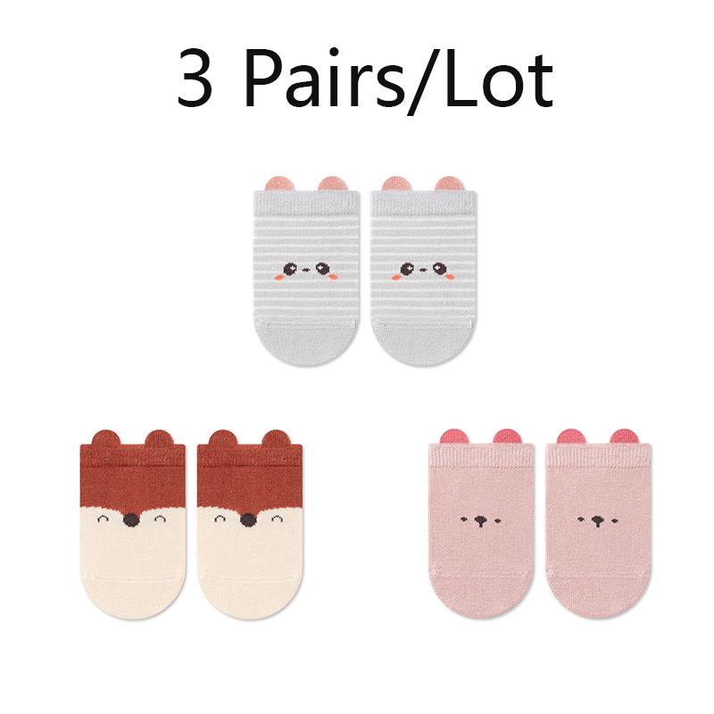 3/6 Pairs Non-Slip Baby Socks Pack Soft Cute Cartoon Newborn Socks With Ears Cotton Socks for Toddlers
