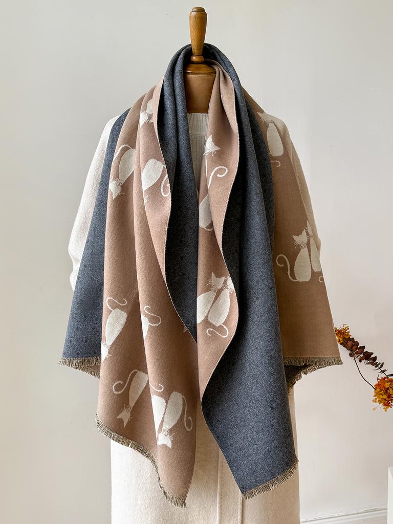 Women's Autumn Winter Warm Faux Cashmere Scarf Jacquard Shawl Wrap Cozy Blanket Neck Protection
