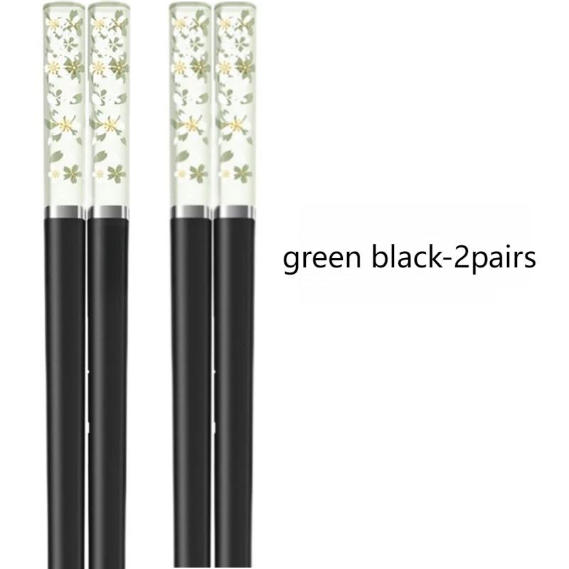Japanese Chopsticks Alloy Amber Cherry Blossom Antibacterial Anti-slip High Temperature Resistant Reusable Kitchen Tableware