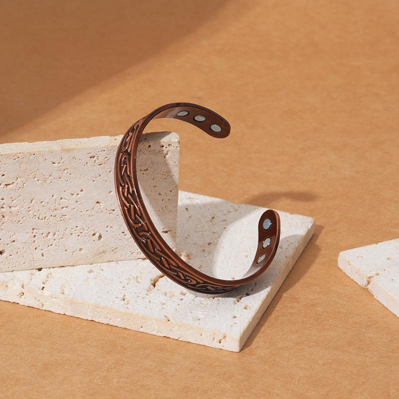 Ретро-браслет с открытым краем, полосатый, из красной меди, с магнитом, имитирующий водную рябь