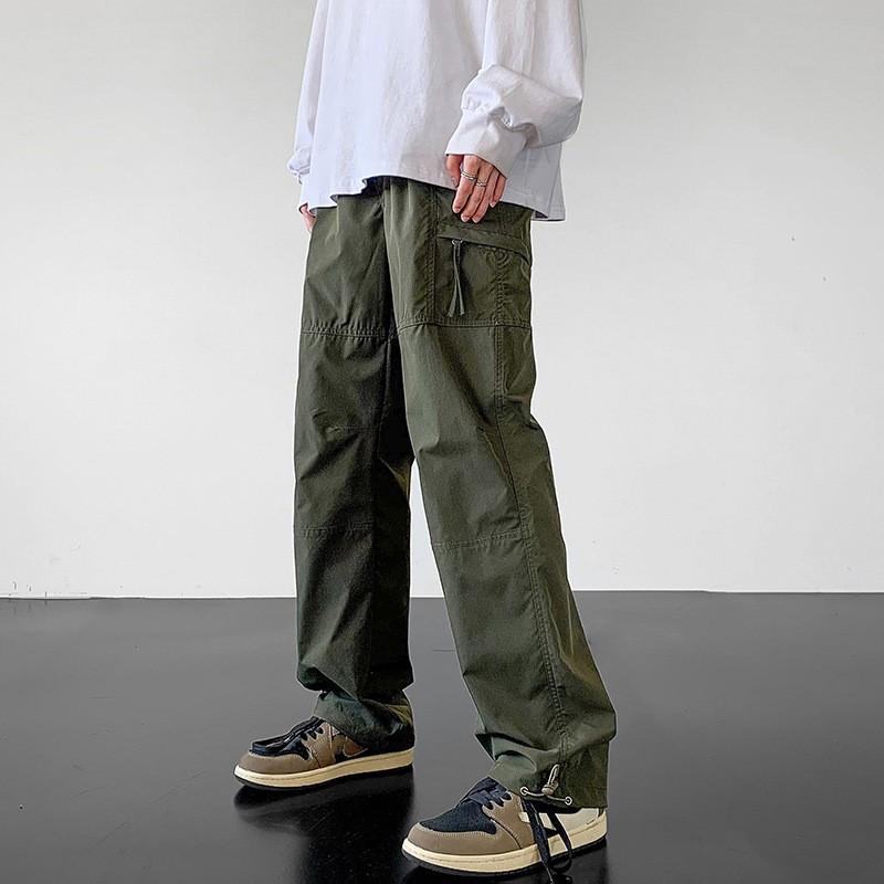Men Side Zipper Waterproof Loose Cargo Pants Outdoor Casual Sport Straight Trousers Handsome Hiking Pants