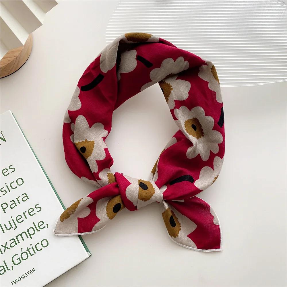 Bloemenprint Neckerchief Dames Haar Sjaal Vierkante Zakdoek Katoenen Nek Sjaals Kleine Wraps Schattige Bandana Hoofddoeken 55*55CM 55x55cm
