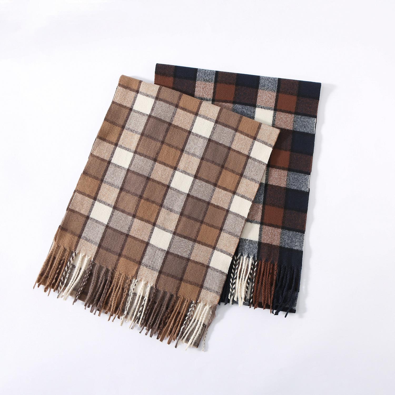 

Plaid scarf men s autumn and winter classic trendy earth color warm versatile imitation cashmere scarf for boyfriend 35*200CM коричневий