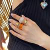 Fashion Personality Geometric Smooth Surface Metal Transparent Amber Resin Opening Rings for Women Simple Temperament Jewelry