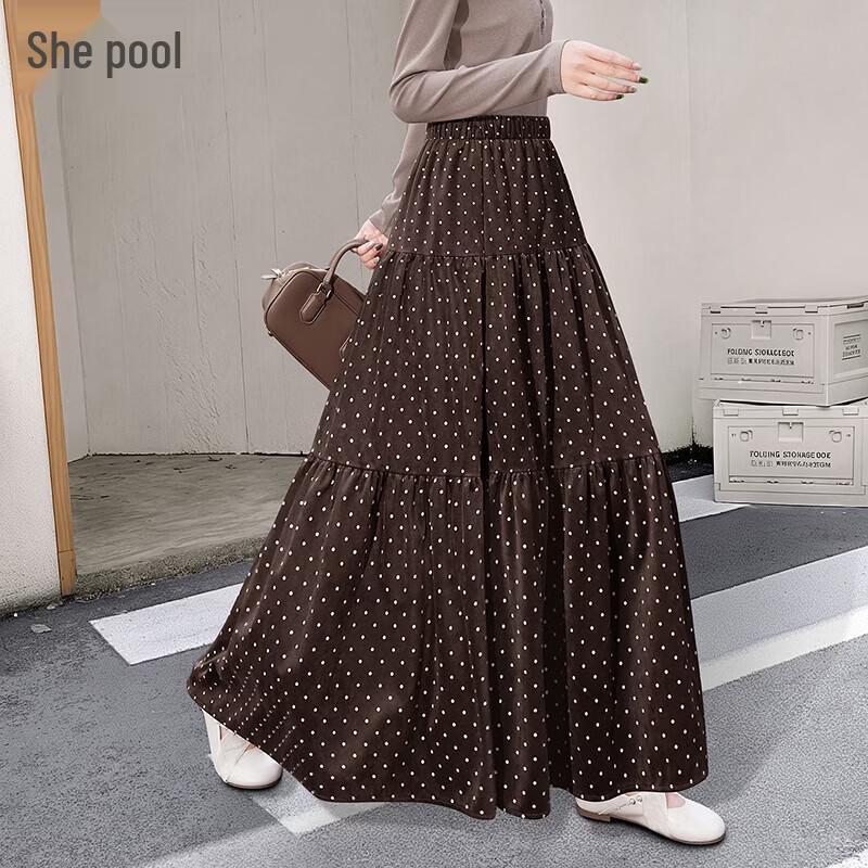 Women s Elegant Velvet Polka Dot A-Line Midi Skirt L