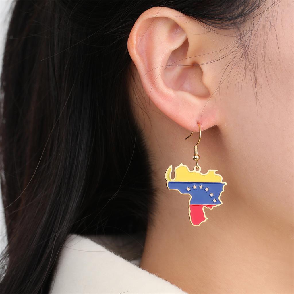 EUEAVAN Enamel Venezuela Map Earrings Girl Stainless Steel Gold/Silver Color Charm Venezuelan Flag Pendant Earring Jewelry Gifts