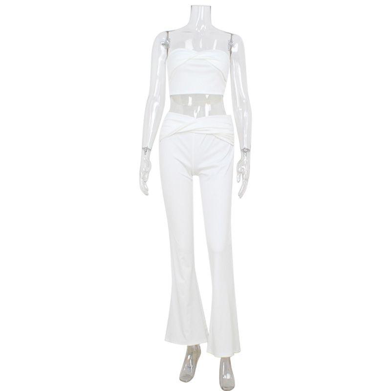 

Cnyishe Western Style Fashion Gyaru Kink Design Tube Top Top Slim Fit Skinny Pants Two-piece Set Tide White L