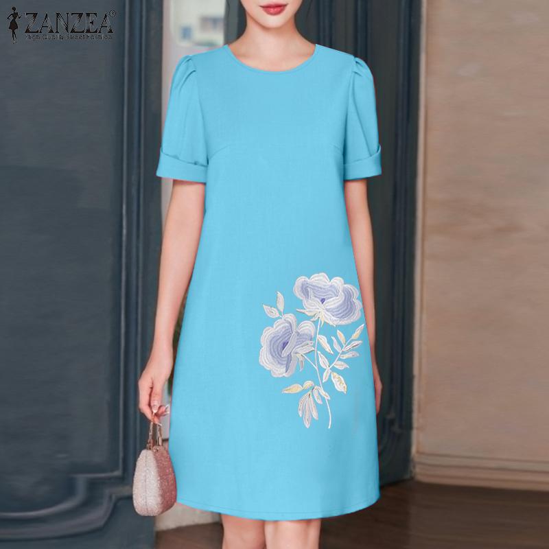 

ZANZEA Жіноча повсякденна літня сукня з короткими рукавами з квітковою вишивкою S рожевий