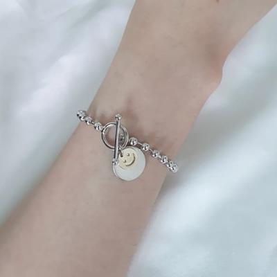 Women's Simple Dog Tag Smile Bracelet Layered