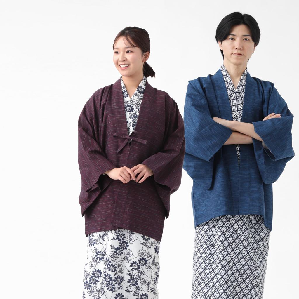 Brown Haori for Ryokan Hot and Available In Small and Large Sizes for Men and and Pattern [TAYU-TAFU] Kurume-woven Jacket, Unisex, (Japanese Inn),