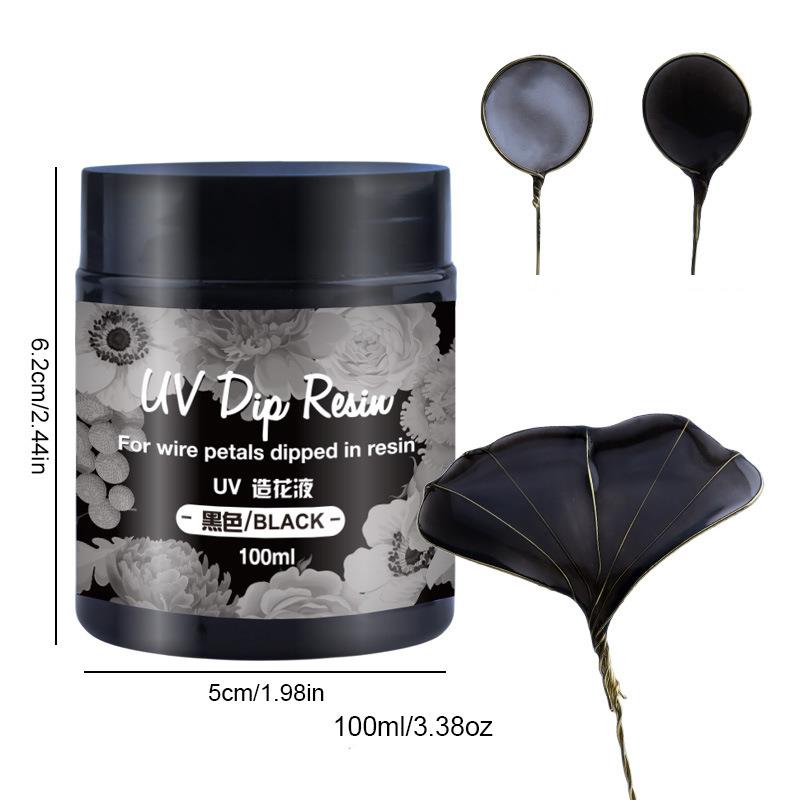 

100 мл УФ-клей DIP RESIN для цветка, прозрачный клей, глянцевый, ультрафиолетовое отверждение, изготовление кристаллов, жидкость для изготовления ювелирных изделий чёрный