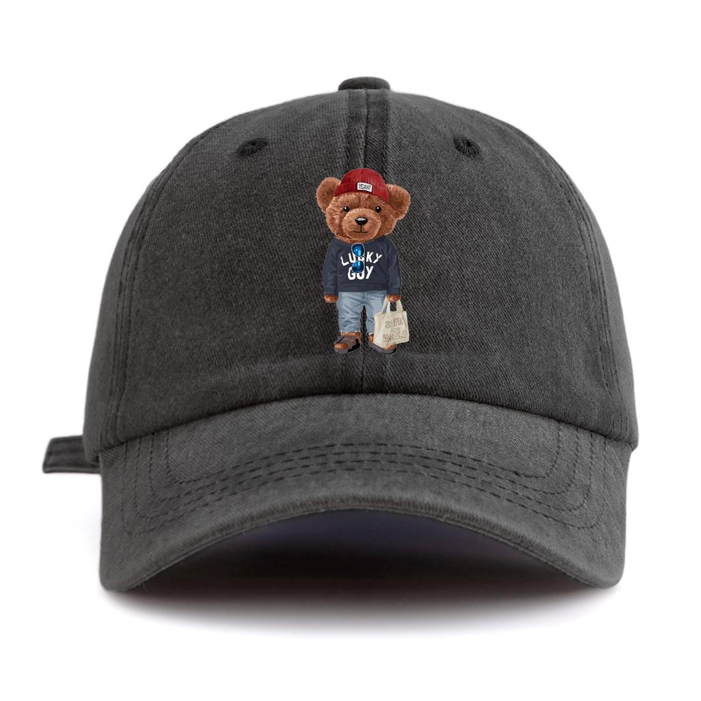 1pc Totebag Bear Print Washed Baseball Cap for Adults  Minimalist Retro Style Casual Soft Adjustable Dad Hat Perfect As Gift
