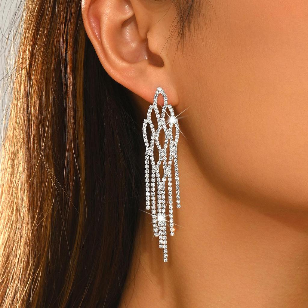 Eco-friendly Diamond Tassel Geometric Rhombus Earrings - Fashionable, Luxury Long Dangles