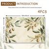 4pcs Watercolor Olive Leaf Placemats – Washable, Rectangular Design, Ideal for Dining, Kitchen & Holiday Decor
