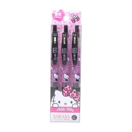 Hello Kitty Sarasa Clip Ballpoint Pen, Black, 0.5mm, Set of 3, Sanrio