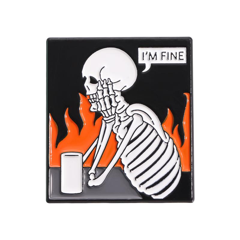 Everything Is Fine I m Fine Enamel Pins Cartoon Dog Cat Animal Satirical Quotes Brooches Lapel Badge Jewelry Gifts For Friends