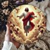 Metal Round Jesus Religious Wall Art, Angel Decor for Christian Home Living Room