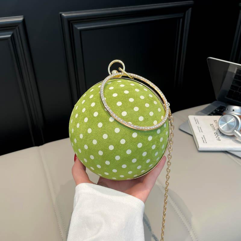 Handheld Round Ball-shaped Bag with Trendy Polka Dots for Ladies, with A Crossbody Chain Strap, Women's Bag