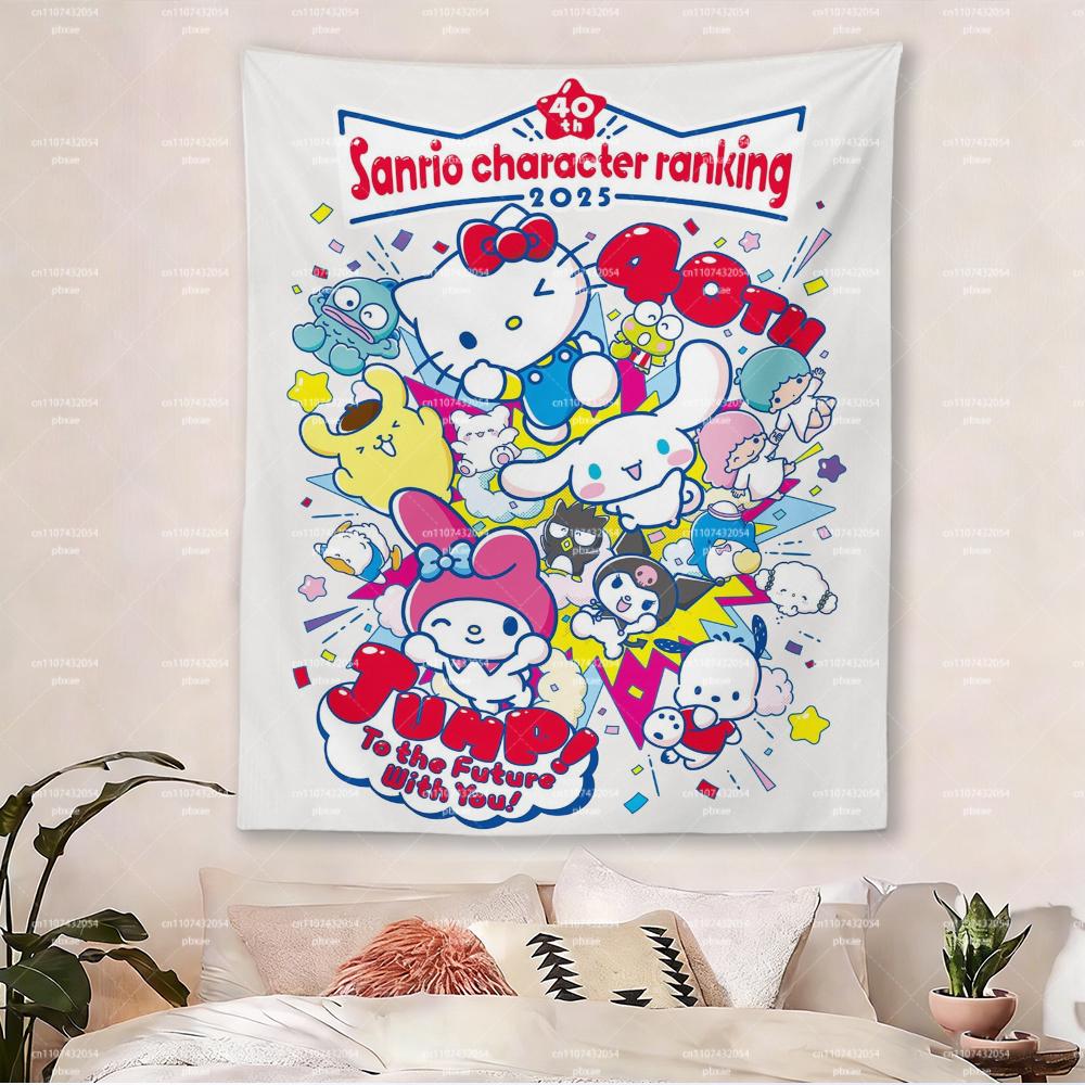

1 шт. Персонажи Sanrio 40-летие Гобелен Hello Kitty Cinnamoroll Настенное панно Kawaii Аниме Декор комнаты для Спальни Общежития 74x94cm(29x37in)