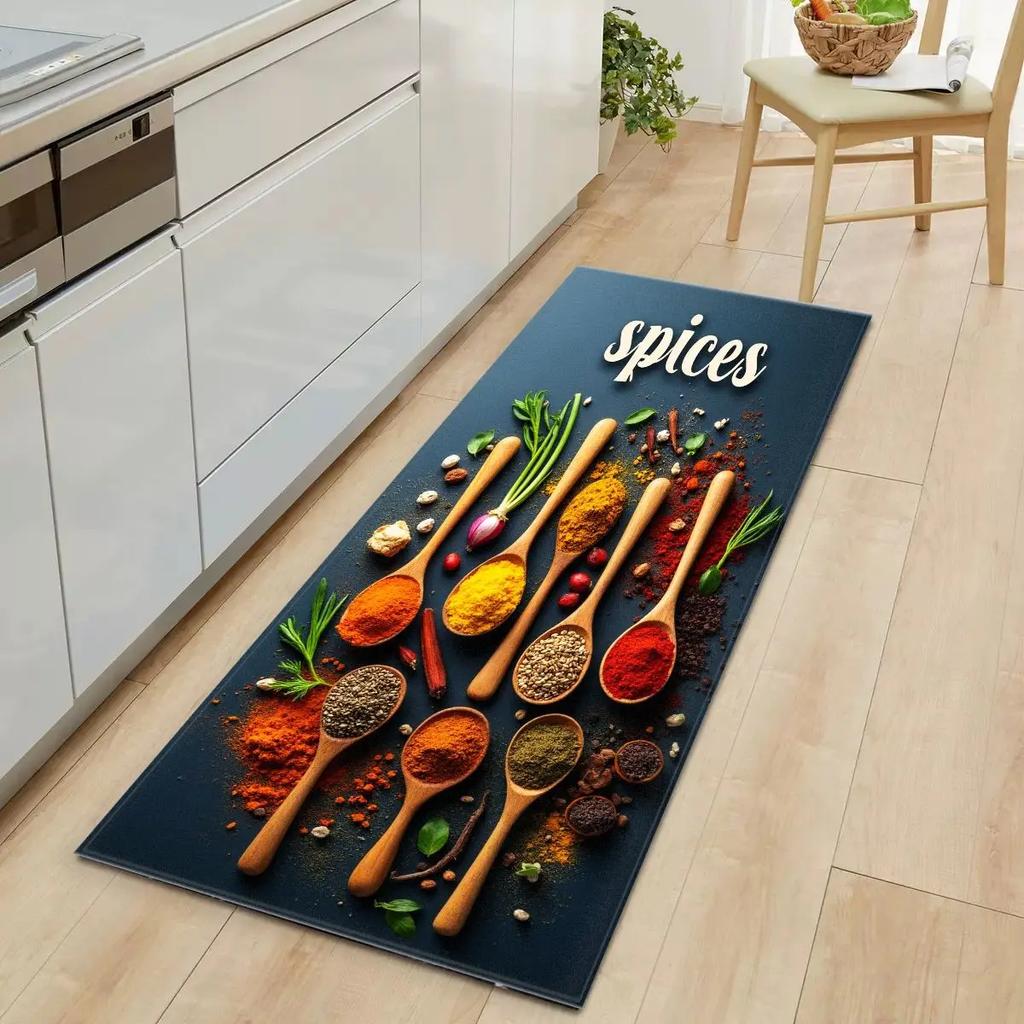 Spice & Herb Kitchen Floor Mat Colorful Design Ultra Soft Washable Non Slip Stain Resistant Mat for Kitchen Bedroom Home Decor