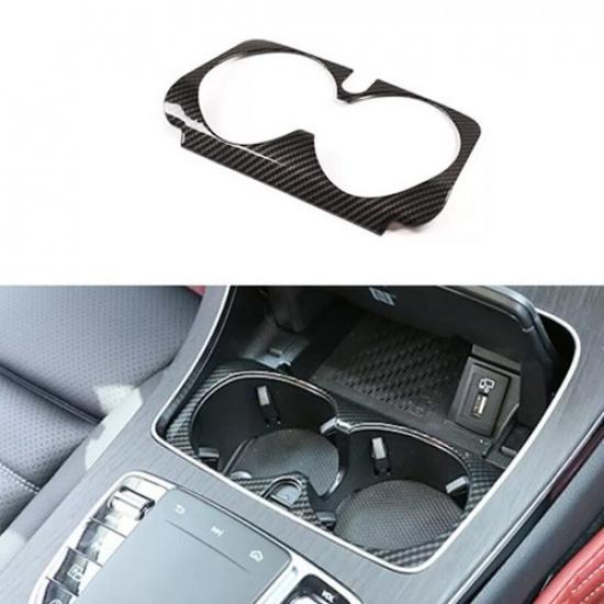 Cover Trim For Benz C-Class 2015-21 Carbon Fiber Central Console Water Cup Frame