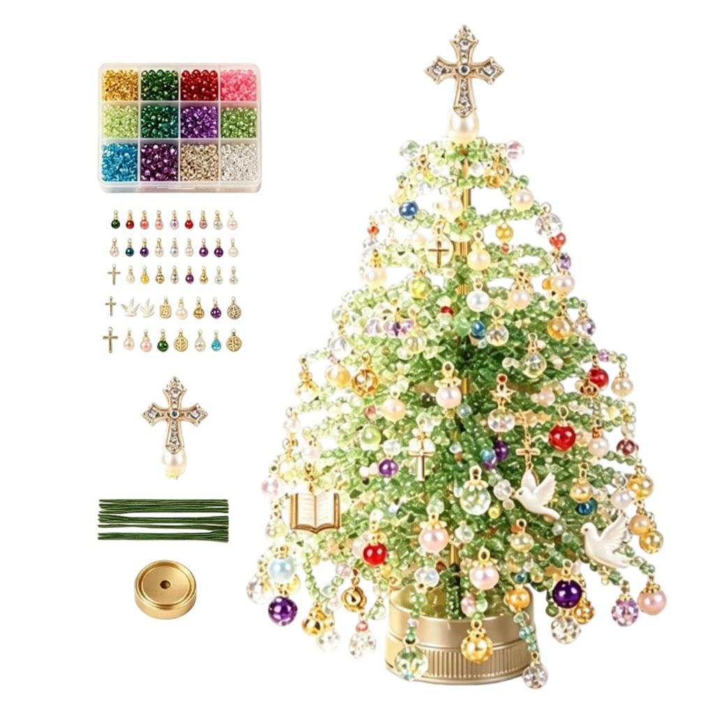 Set Albero di Natale con Perline - Centrotavola Decorativo Festivo per Decorazioni Natalizie per la Casa