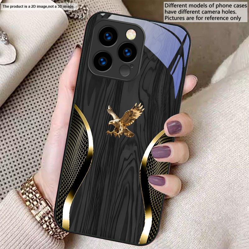 Noble Golden Eagle Ring For iPhone 17 Air 16 E 15 14 13 Plus 12 mini 17 Pro Max 11Pro XR Xs X 7 8 11 Tempered Glass Phone Case