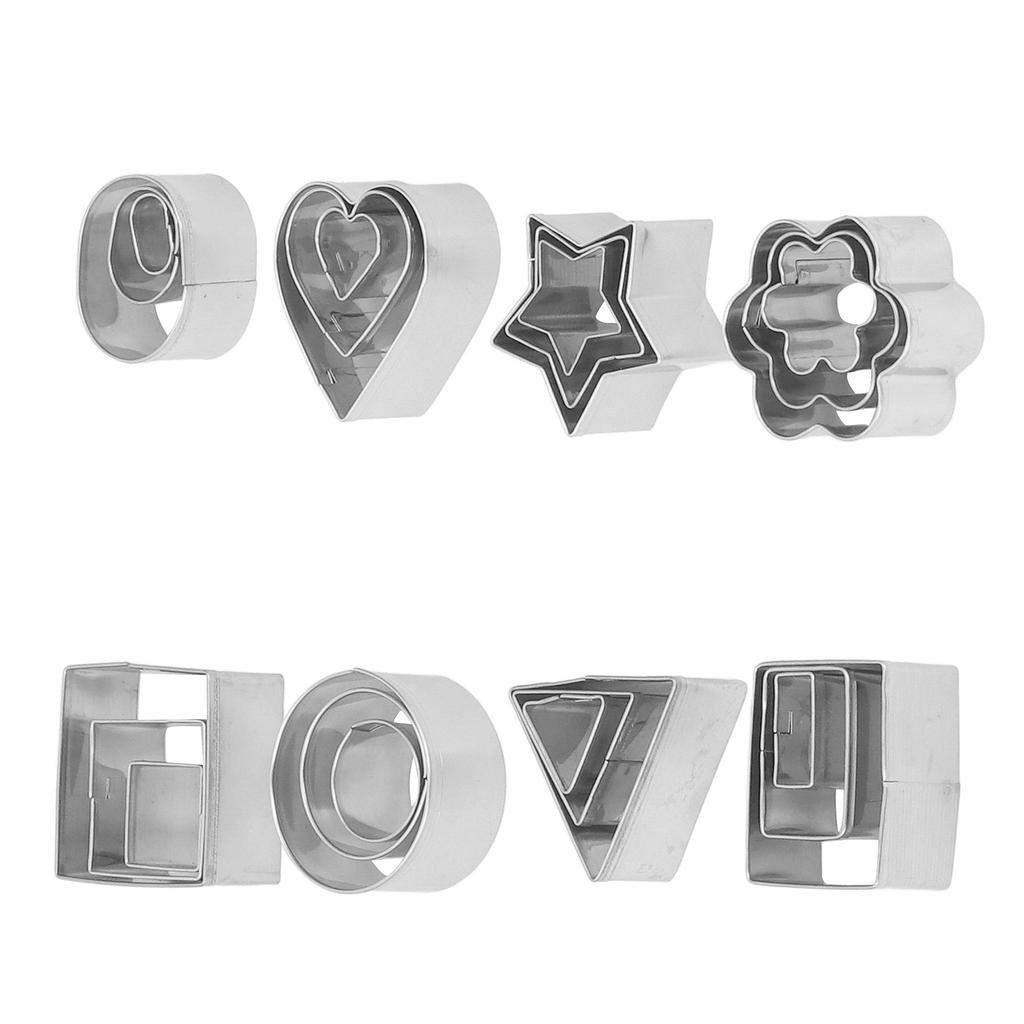24Pcs Biscuit Mold Set Stainless Steel Mini Cookie Cutter Metal Fondant Cutter Geometric Shape for Cake Snack