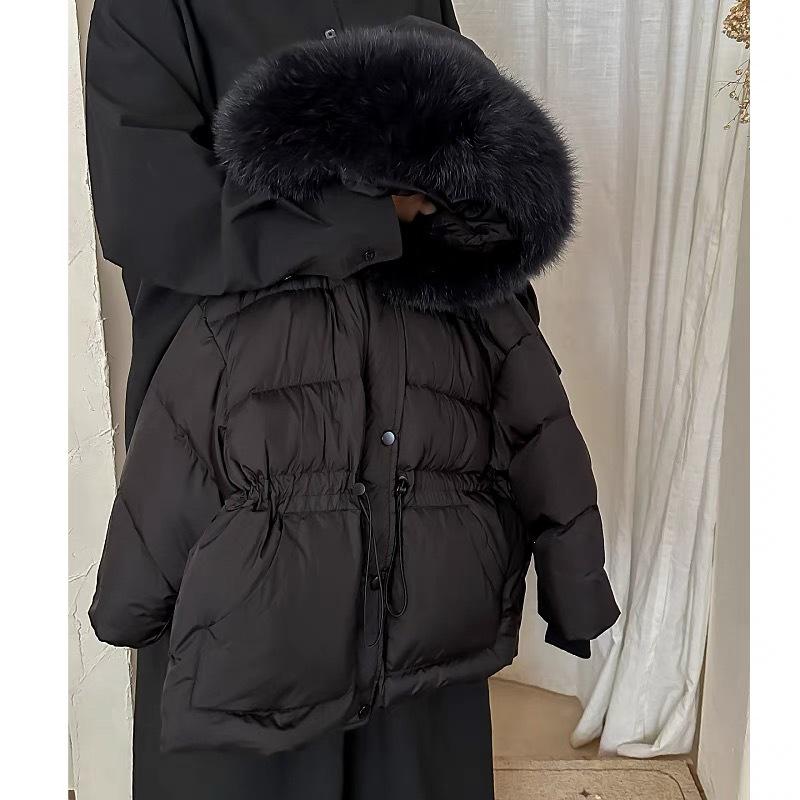 2024 Winter Kids' White Duck Down Jacket with Real Fur Collar, Hooded, Mid-Length for Boys and Girls