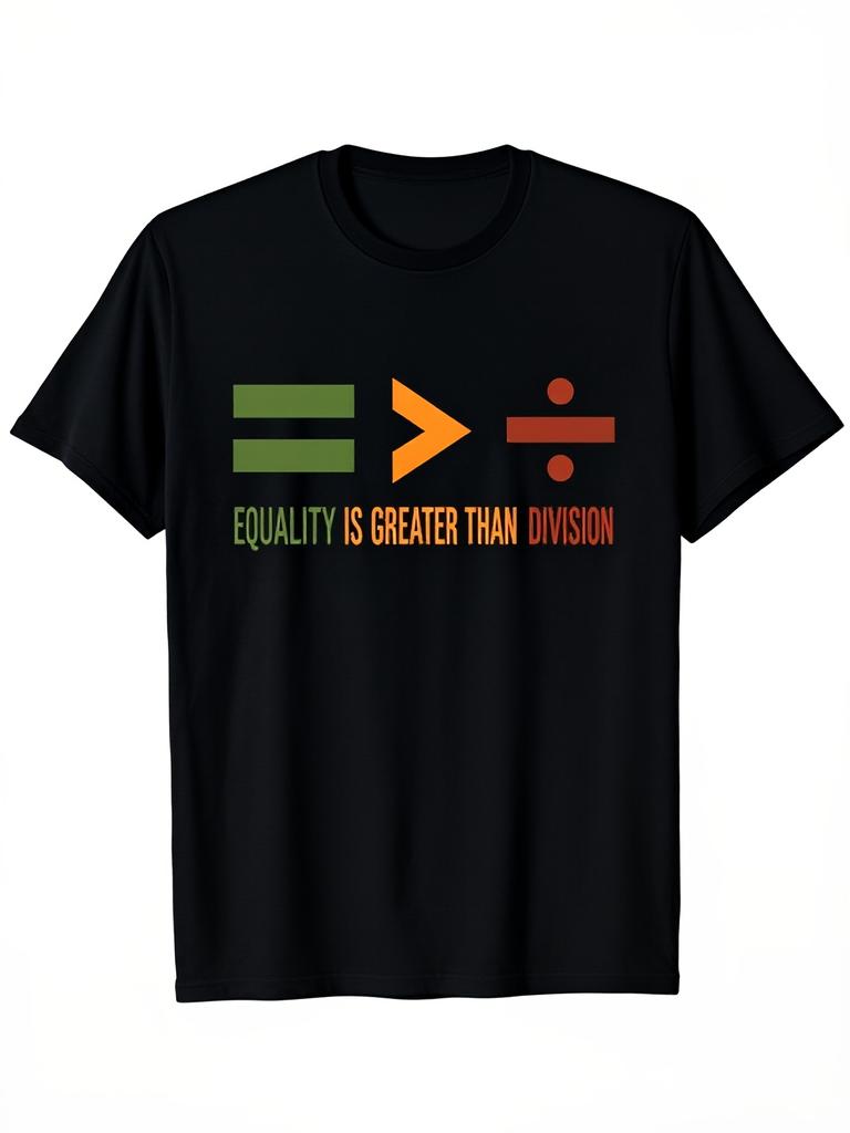 Equality Is Greater Than Division Black History Month Math TShirt Unisex Casual Outdoor Tee for Men