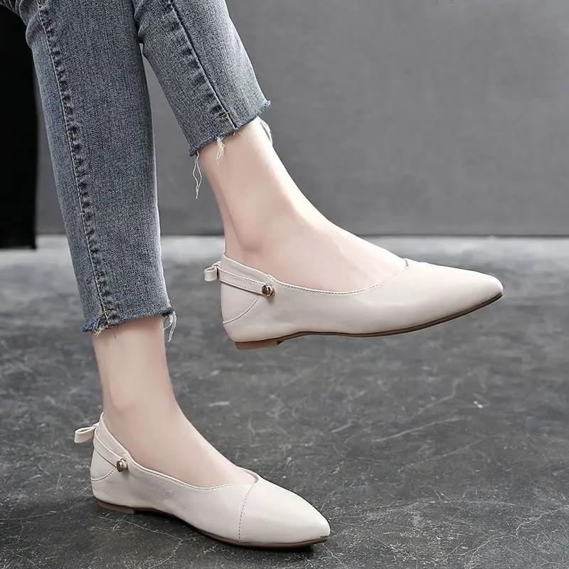 Fashion Shoes for Women White Black Pointed Toe Woman Flats Low Heel Elegant Price Spring with Discount Quick Delivery Vacation Non Slip