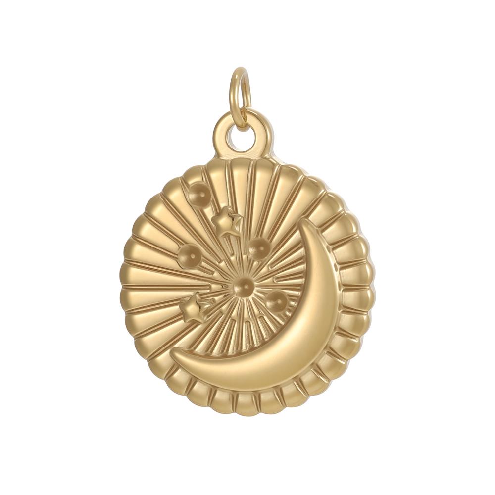 CARLIDANA Retro Geometric Jewelry Pendant Charms Stainless Steel Gold Plated Embossed Coin Moon Sun Jewelry Accessories Earrings